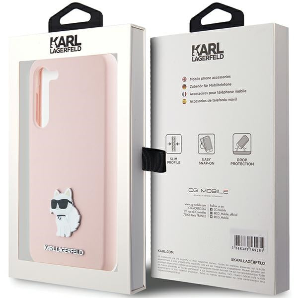Custodia per Samsung Galaxy S23+ S916, Karl Lagerfeld, Silicone Choupette Metal, Rosa