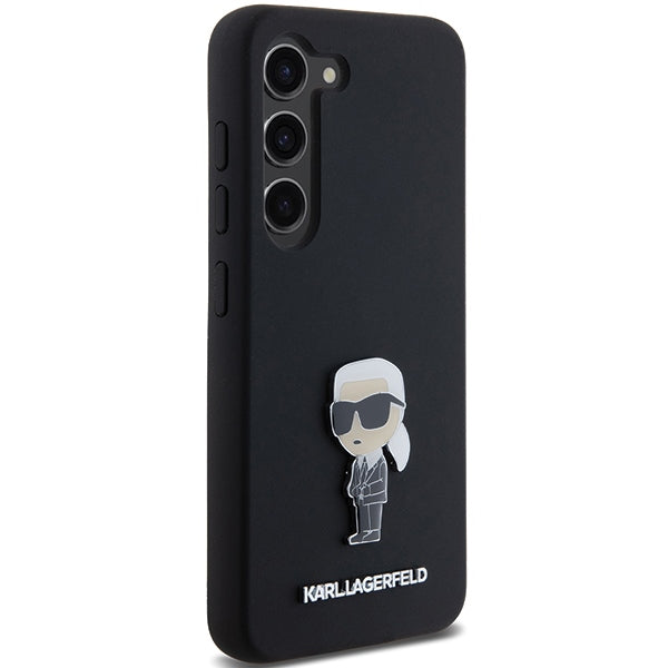 Hülle für Samsung Galaxy S23+ S916, Karl Lagerfeld, Silicone Ikonik Karl Metal, Schwarz