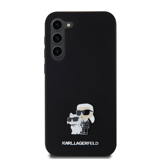 Étui pour Samsung Galaxy S23+ S916, Karl Lagerfeld, Silicone Karl & Choupette Métal, Noir