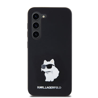 Étui pour Samsung Galaxy S23 S911, Karl Lagerfeld, Silicone Choupette Metal, Noir