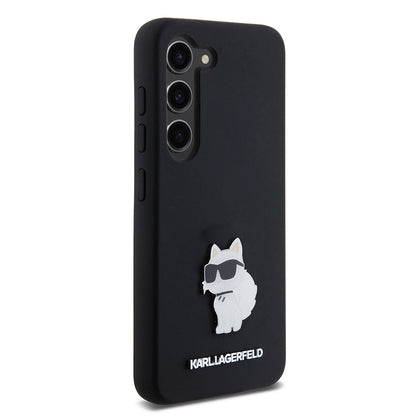 Étui pour Samsung Galaxy S23 S911, Karl Lagerfeld, Silicone Choupette Metal, Noir