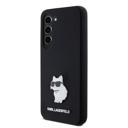 Étui pour Samsung Galaxy S23 S911, Karl Lagerfeld, Silicone Choupette Metal, Noir