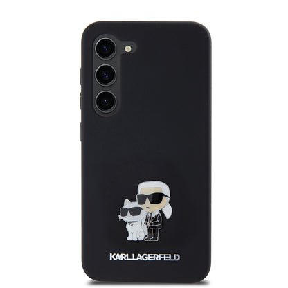 Étui pour Samsung Galaxy S23 S911, Karl Lagerfeld, Silicone Karl & Choupette Métal, Noir