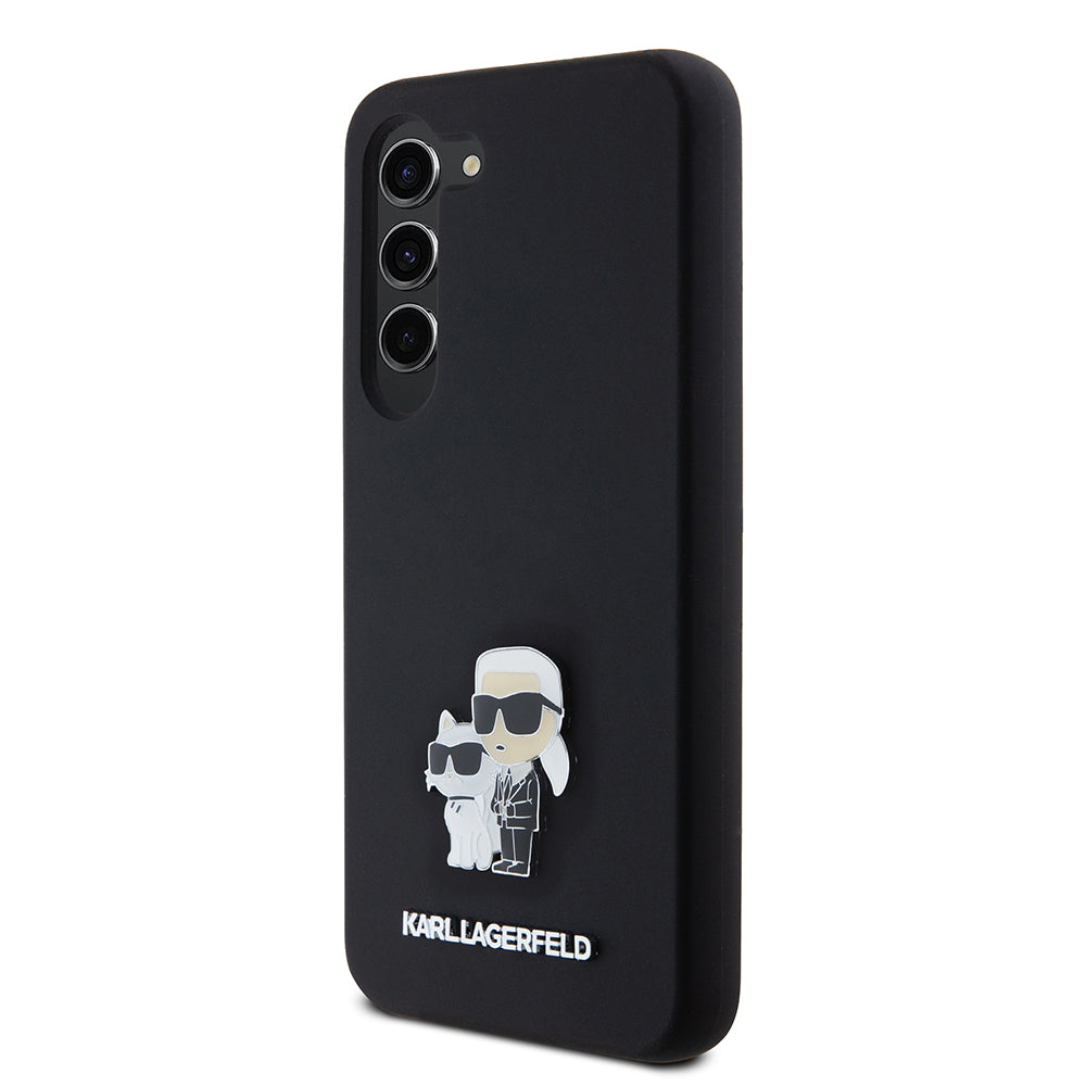 Étui pour Samsung Galaxy S23 S911, Karl Lagerfeld, Silicone Karl & Choupette Métal, Noir