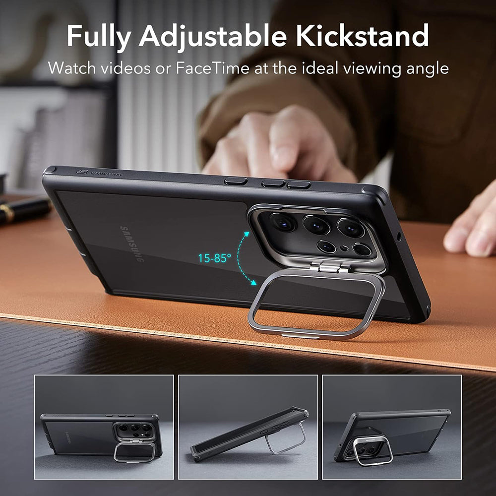 Custodia per Samsung Galaxy S23 Ultra S918, ESR, Shock Armor Kickstand, Nera Trasparente
