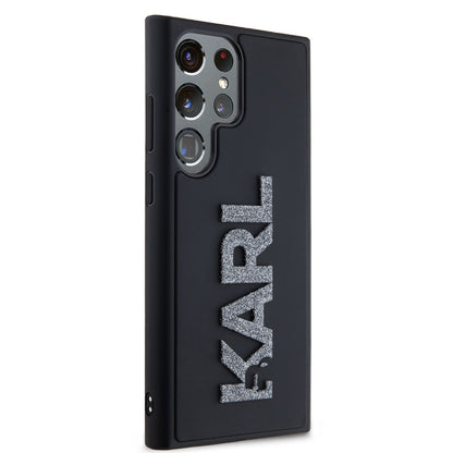 Étui pour Samsung Galaxy S23 Ultra S918, Karl Lagerfeld, Logo Pailleté en Caoutchouc 3D, Noir