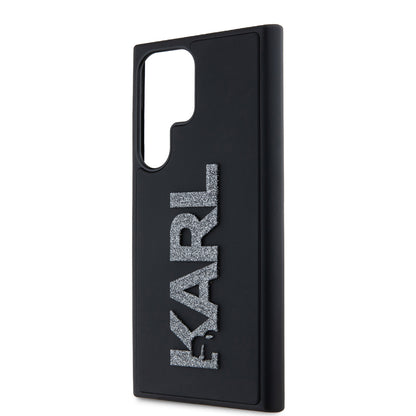 Étui pour Samsung Galaxy S23 Ultra S918, Karl Lagerfeld, Logo Pailleté en Caoutchouc 3D, Noir