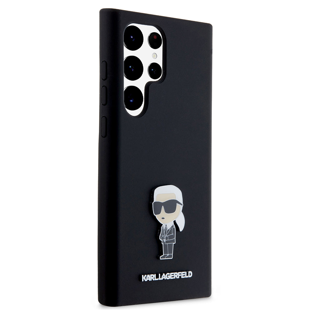 Hülle für Samsung Galaxy S23 Ultra S918, Karl Lagerfeld, Silicone Ikonik Karl Metal, Schwarz