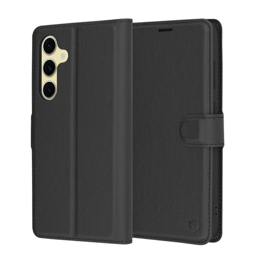 Hülle für Samsung Galaxy S24 FE S721, Techsuit, Leder-Folio, Schwarz