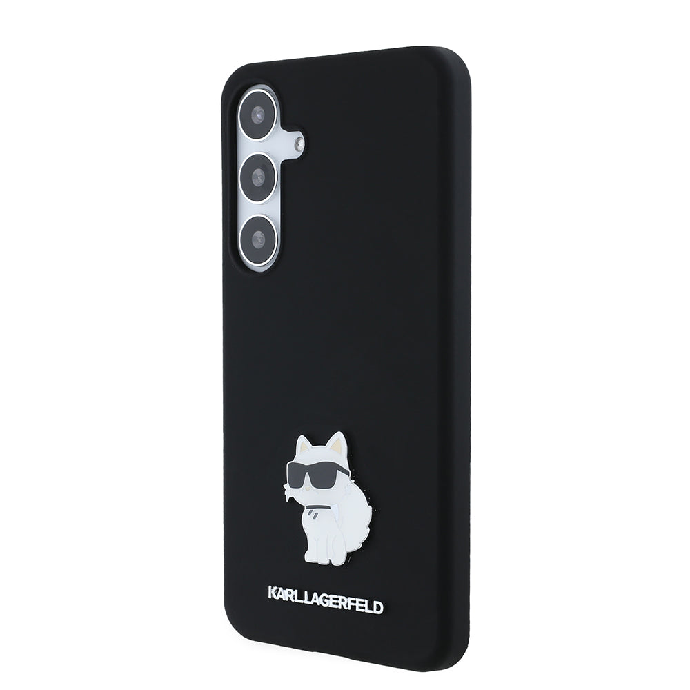 Hülle für Samsung Galaxy S24+ S926, Karl Lagerfeld, Silicone Choupette Metal, Schwarz