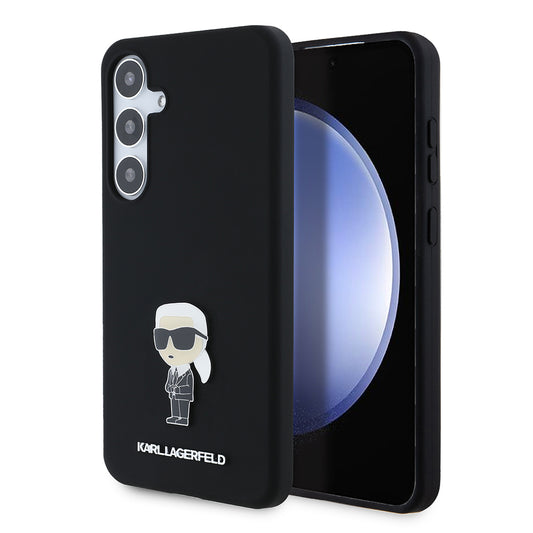 Étui pour Samsung Galaxy S24+ S926, Karl Lagerfeld, Silicone Ikonik Karl Metal, Noir