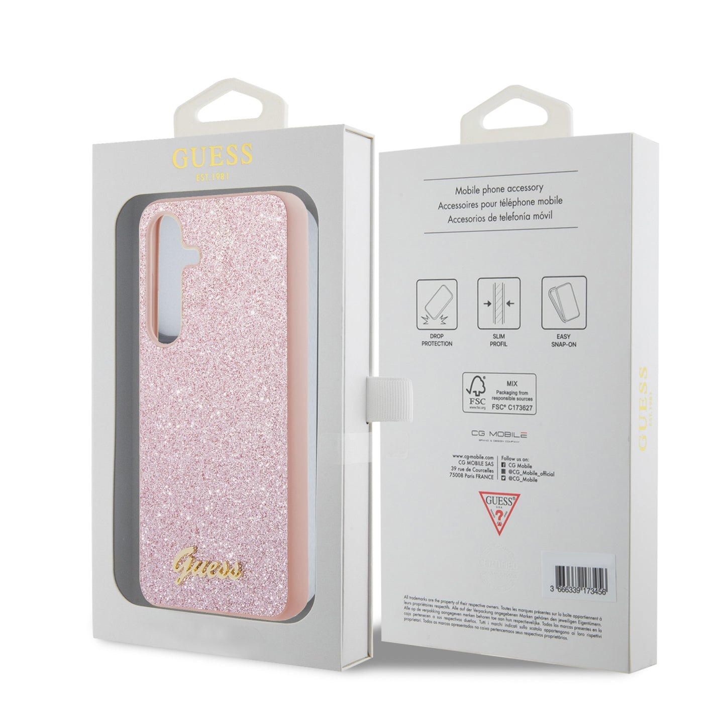 Case for Samsung Galaxy S24 S921, Guess, Glitter Script, Pink