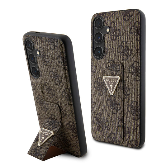 Étui pour Samsung Galaxy S24 S921, Guess, Grip Stand 4G Triangle Strass, Marron
