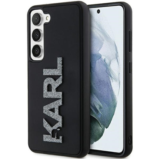 Étui pour Samsung Galaxy S24 S921, Karl Lagerfeld, Logo Pailleté en Caoutchouc 3D, Noir
