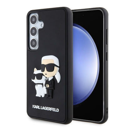 Housse pour Samsung Galaxy S24 S921, Karl Lagerfeld, 3D Rubber Karl & Choupette, Noire