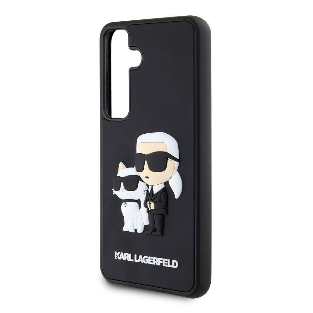 Housse pour Samsung Galaxy S24 S921, Karl Lagerfeld, 3D Rubber Karl & Choupette, Noire