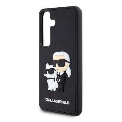 Housse pour Samsung Galaxy S24 S921, Karl Lagerfeld, 3D Rubber Karl & Choupette, Noire