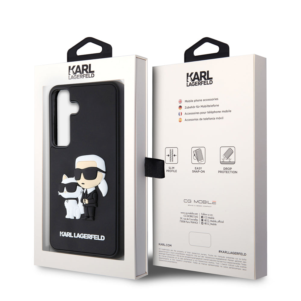 Housse pour Samsung Galaxy S24 S921, Karl Lagerfeld, 3D Rubber Karl & Choupette, Noire