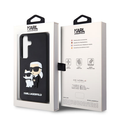 Housse pour Samsung Galaxy S24 S921, Karl Lagerfeld, 3D Rubber Karl & Choupette, Noire