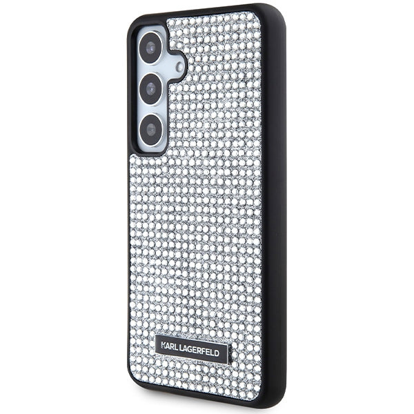 Custodia per Samsung Galaxy S24 S921, Karl Lagerfeld, Rhinestone Metal Plate, Argento