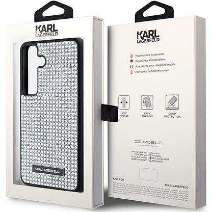 Custodia per Samsung Galaxy S24 S921, Karl Lagerfeld, Rhinestone Metal Plate, Argento