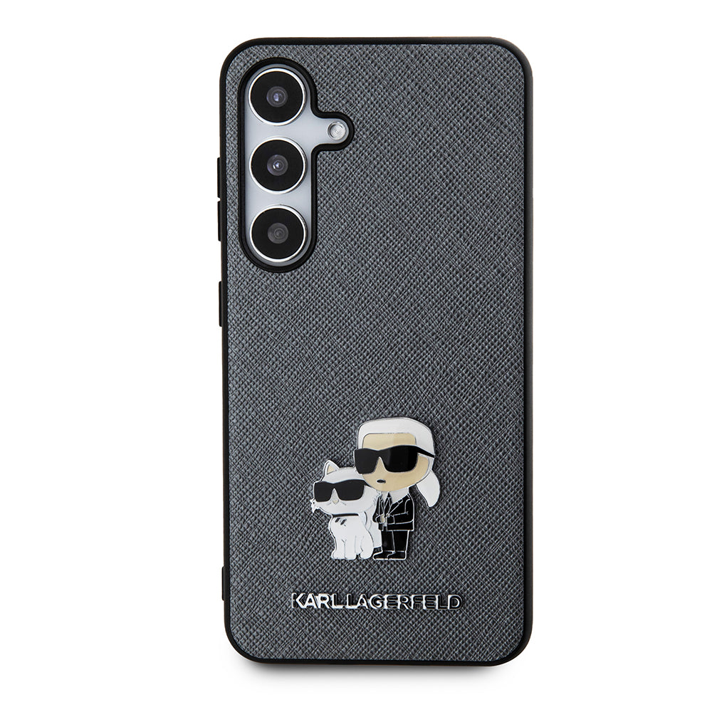 Hülle für Samsung Galaxy S24 S921, Karl Lagerfeld, Saffiano Karl & Choupette Metal, Grau