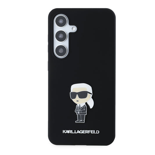 Étui pour Samsung Galaxy S24 S921, Karl Lagerfeld, Silicone Ikonik Karl Metal, Noir