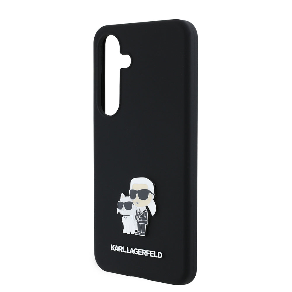 Étui pour Samsung Galaxy S24 S921, Karl Lagerfeld, Silicone Karl & Choupette Métal, Noir