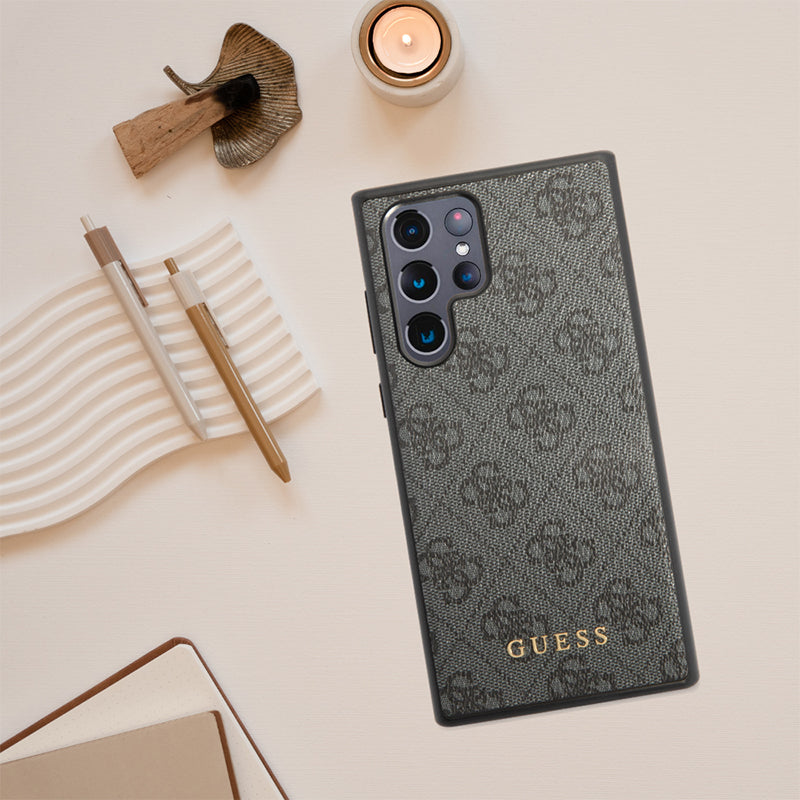 Hülle für Samsung Galaxy S24 Ultra S928, Guess, 4G Metal Gold Logo, Braun