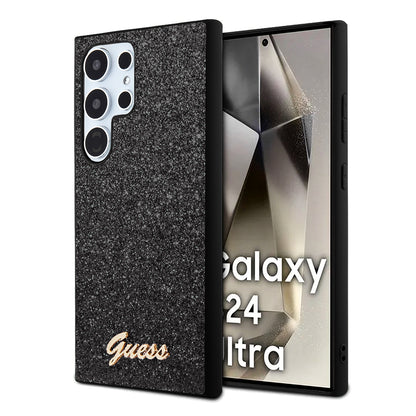 Étui pour Samsung Galaxy S24 Ultra S928, Guess, Glitter Script, Noir