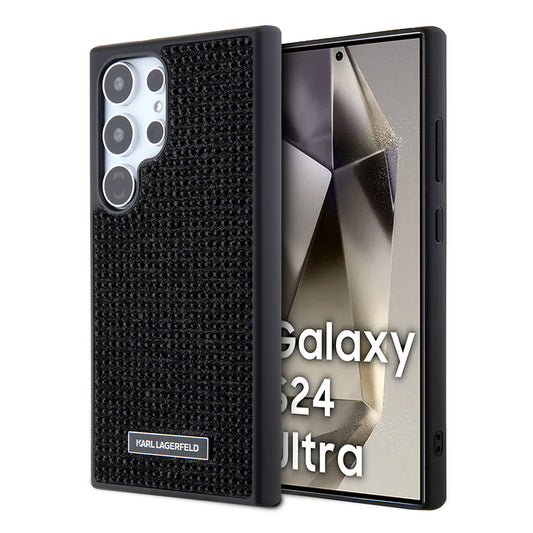 Housse pour Samsung Galaxy S24 Ultra S928, Karl Lagerfeld, Plaque Métallique Strass, Noire