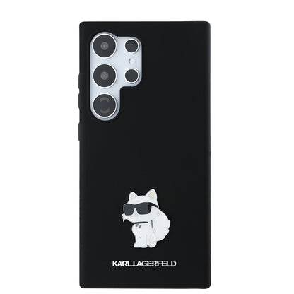 Hülle für Samsung Galaxy S24 Ultra S928, Karl Lagerfeld, Silicone Choupette Metal, Schwarz