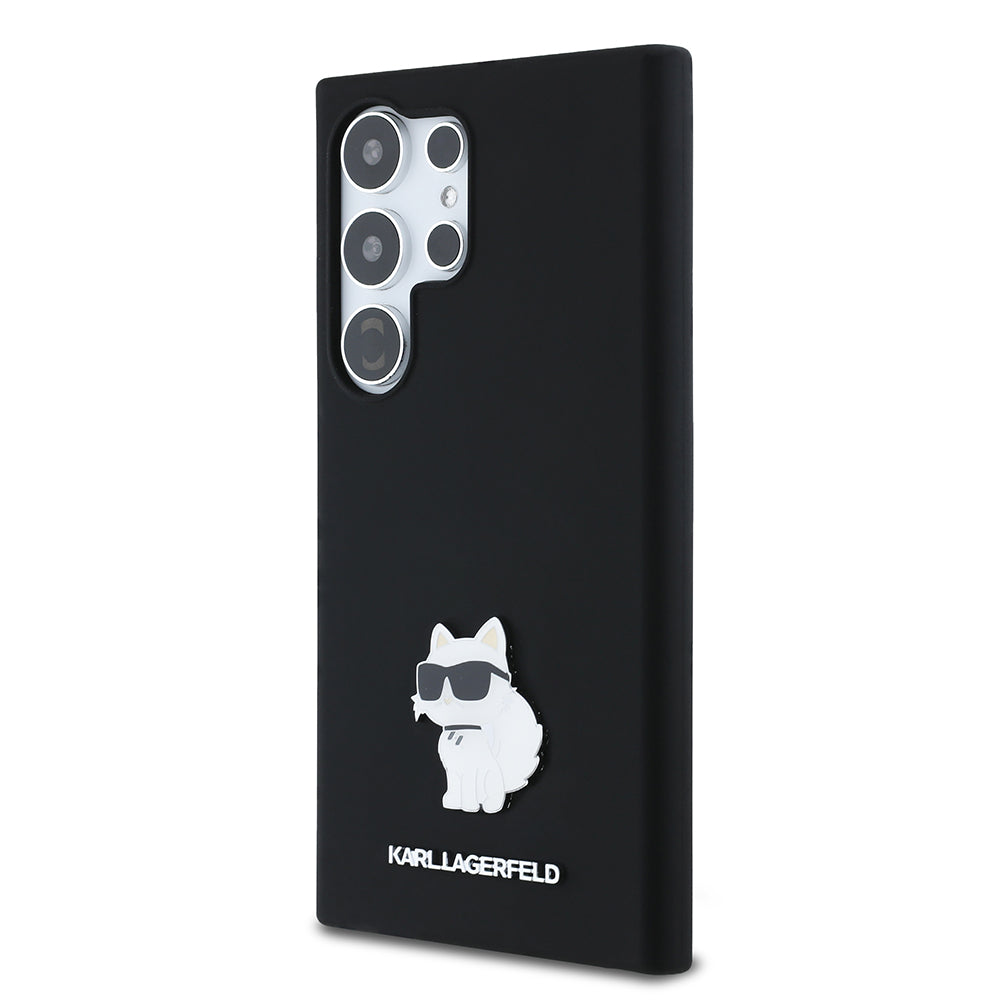 Hülle für Samsung Galaxy S24 Ultra S928, Karl Lagerfeld, Silicone Choupette Metal, Schwarz