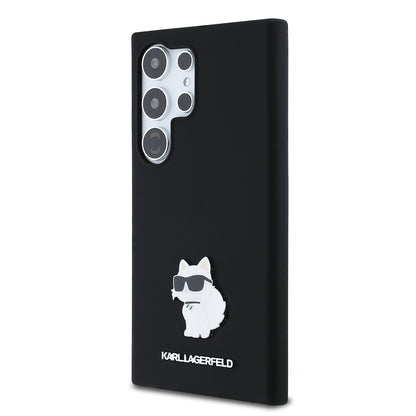 Hülle für Samsung Galaxy S24 Ultra S928, Karl Lagerfeld, Silicone Choupette Metal, Schwarz