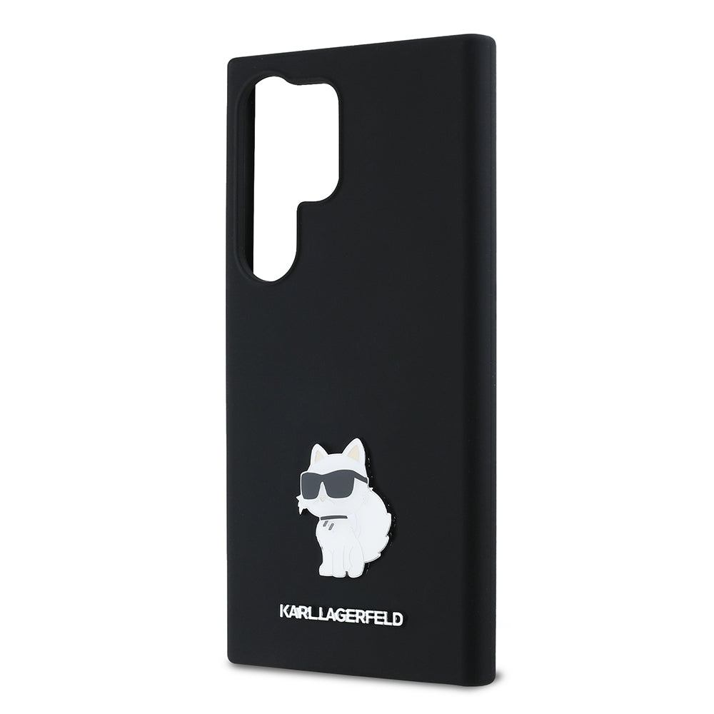Hülle für Samsung Galaxy S24 Ultra S928, Karl Lagerfeld, Silicone Choupette Metal, Schwarz