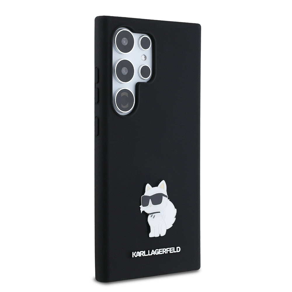 Hülle für Samsung Galaxy S24 Ultra S928, Karl Lagerfeld, Silicone Choupette Metal, Schwarz