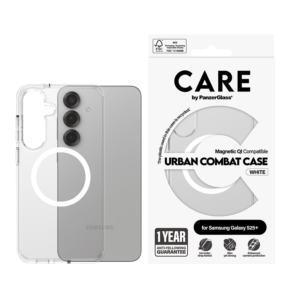 Hülle für Samsung Galaxy S25+ S936, PanzerGlass, Care Urban Combat, Transparent Weiß