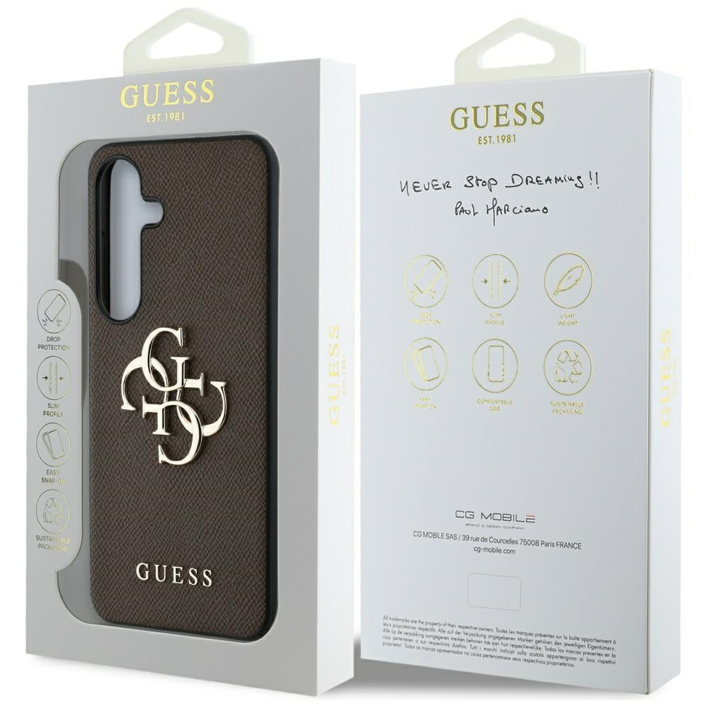 Étui pour Samsung Galaxy S25 S931, Guess, 4G Grained Big and Classic Logo, Marron