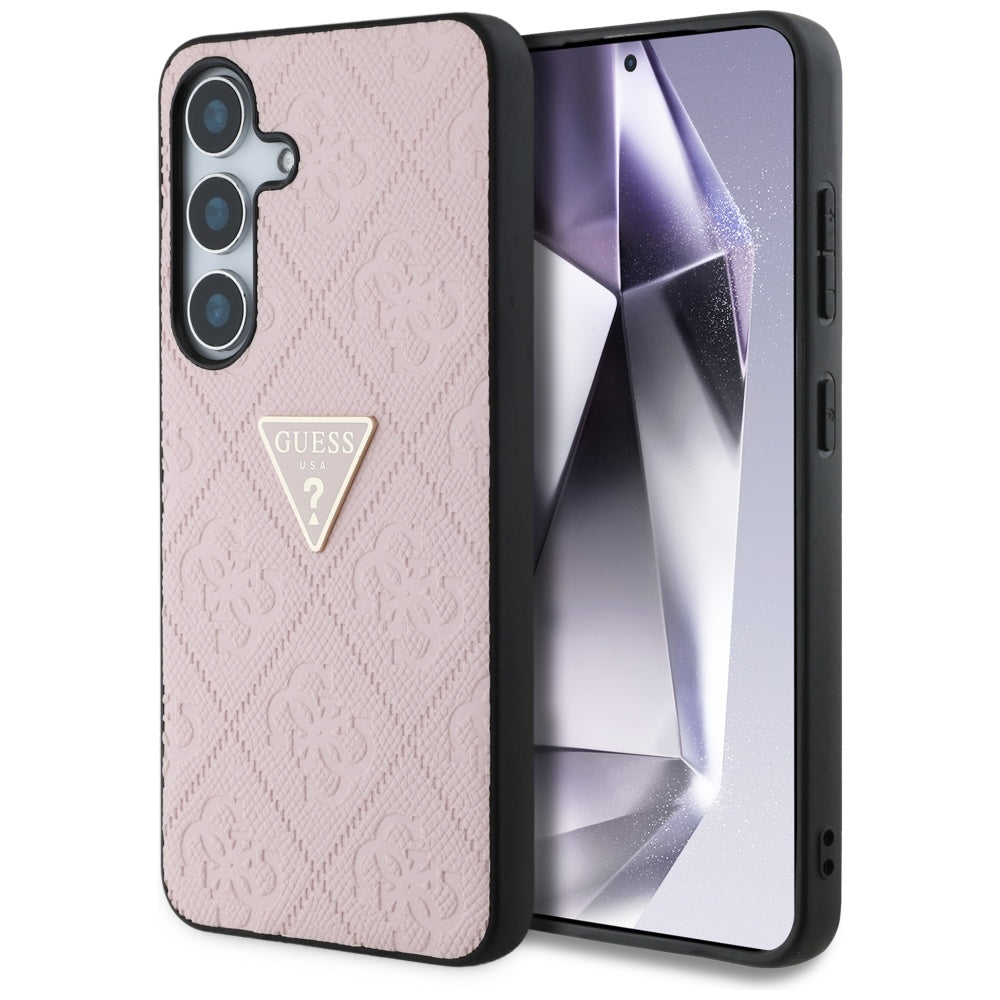 Custodia per Samsung Galaxy S25 S931, Guess, Grained Hot Stamp 4G Triangle, Rosa