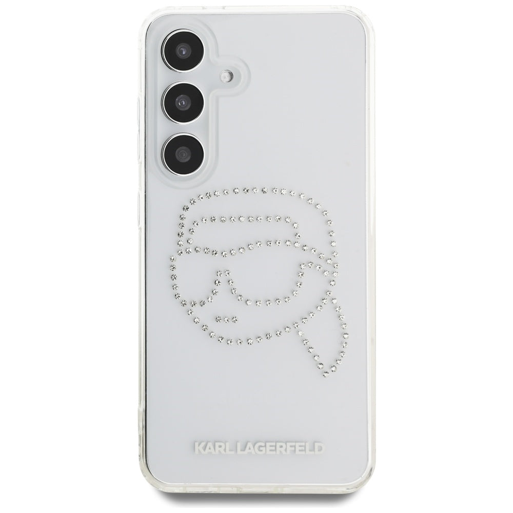 Custodia per Samsung Galaxy S25 S931, Karl Lagerfeld, IML Rhinestones Karl's Head, Trasparente