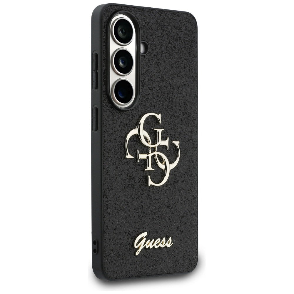 Hülle für Samsung Galaxy S26 S942, Guess, Fixed Glitter Big 4G Metal Frame, Schwarz