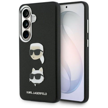 Case for Samsung Galaxy S26 Plus S947, Karl Lagerfeld, Saffiano Karl & Choupette's Head Pin, Black