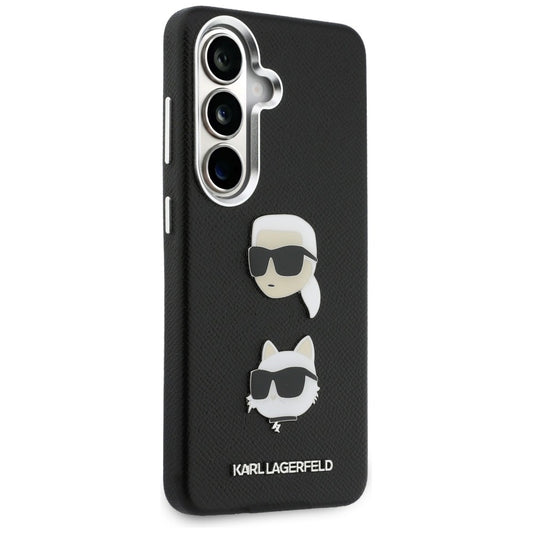 Custodia per Samsung Galaxy S26 Plus S947, Karl Lagerfeld, Saffiano Karl & Choupette's Head Pin, Nera