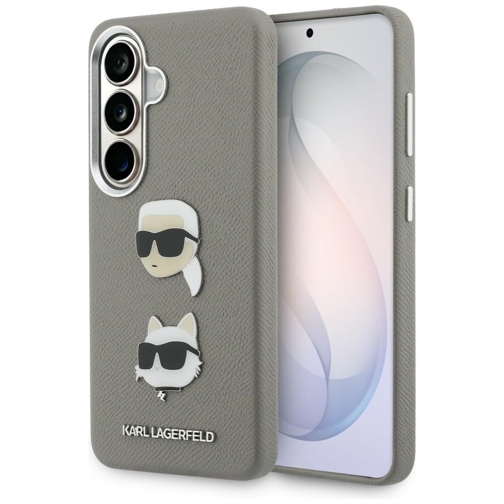 Hülle für Samsung Galaxy S26 S942, Karl Lagerfeld, Saffiano Karl & Choupette's Head Pin, Grau