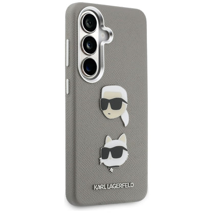 Hülle für Samsung Galaxy S26 S942, Karl Lagerfeld, Saffiano Karl & Choupette's Head Pin, Grau
