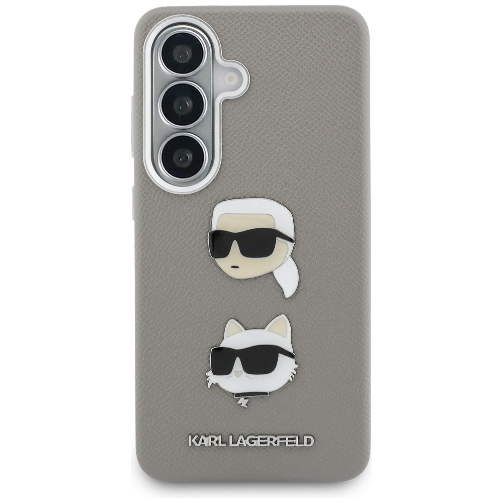 Hülle für Samsung Galaxy S26 S942, Karl Lagerfeld, Saffiano Karl & Choupette's Head Pin, Grau