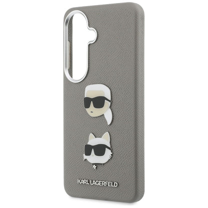Hülle für Samsung Galaxy S26 S942, Karl Lagerfeld, Saffiano Karl & Choupette's Head Pin, Grau