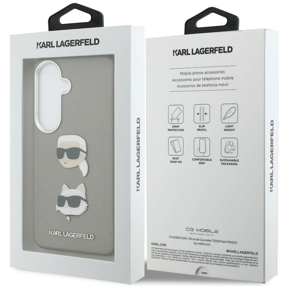 Hülle für Samsung Galaxy S26 S942, Karl Lagerfeld, Saffiano Karl & Choupette's Head Pin, Grau