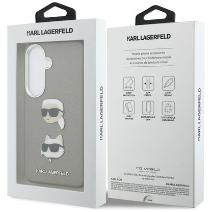 Hülle für Samsung Galaxy S26 S942, Karl Lagerfeld, Saffiano Karl & Choupette's Head Pin, Grau