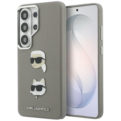 Étui pour Samsung Galaxy S26 Ultra S948, Karl Lagerfeld, Saffiano Karl & Choupette's Head Pin, Gris
